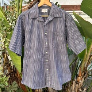 Vintage 1980s Windridge Gray Striped Short Sleeve Shirt Made in Korea 15.5